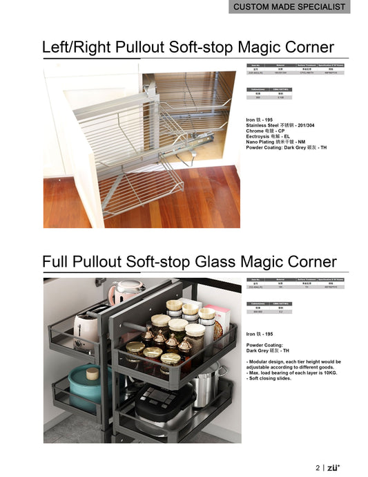 Full Pullout Soft Close Glass Basket Magic Corner